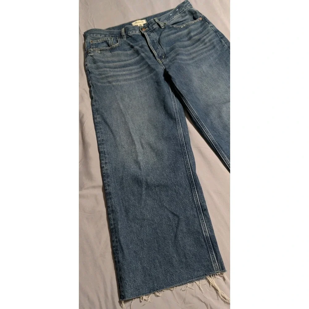 Madewell Low Slung Baggy Crop Jeans Womens 30 Raw Hem Wide Leg‎ Blue